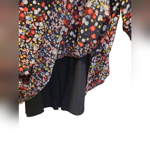 Nanette Lepore Blue Red Yellow Floral Ruffle Smocked Mock-Neck Shift Dress | 10 - Picture 8 of 12